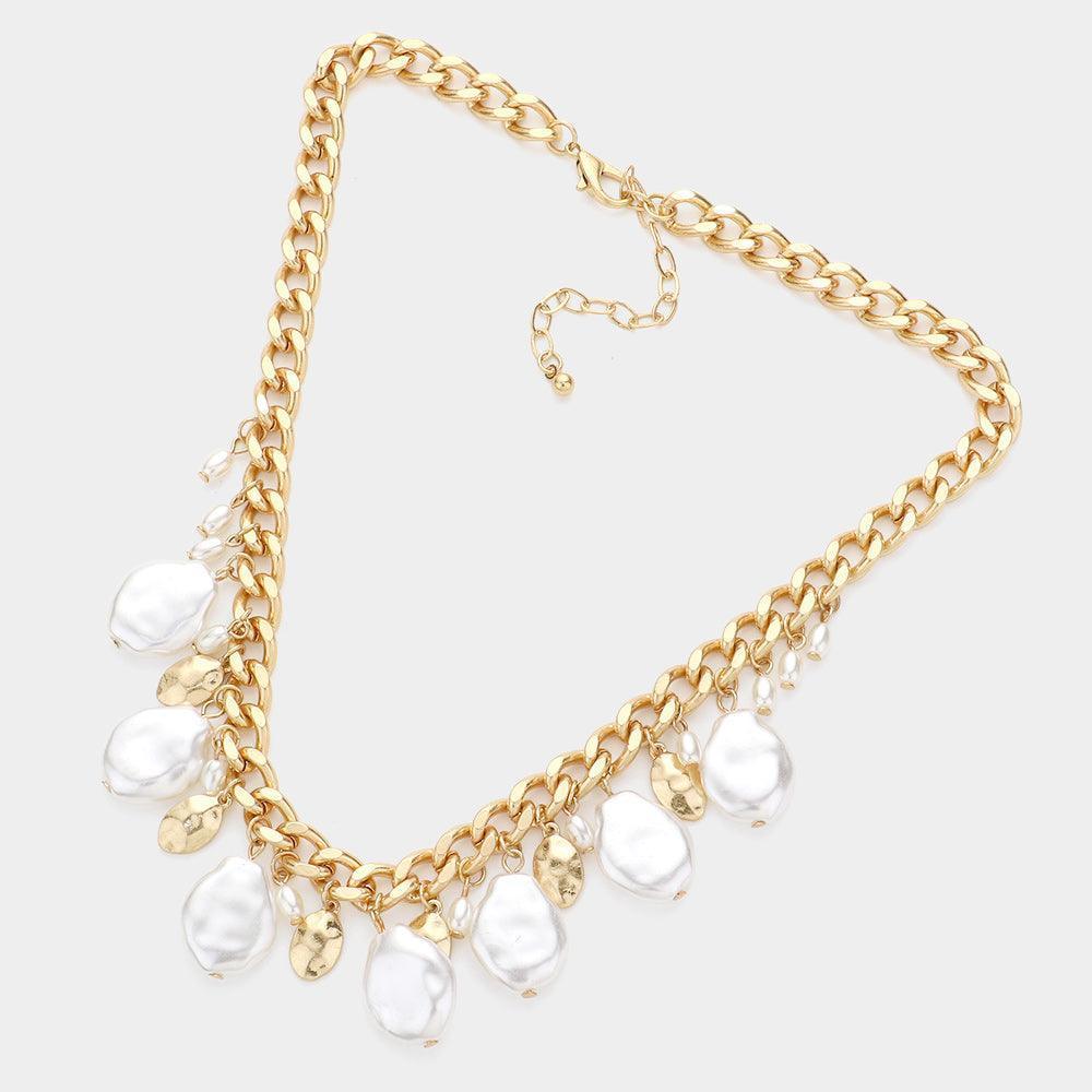 Gold Pearl Abstract Metal Station Necklace - Jewelry Store by Erik Rayo