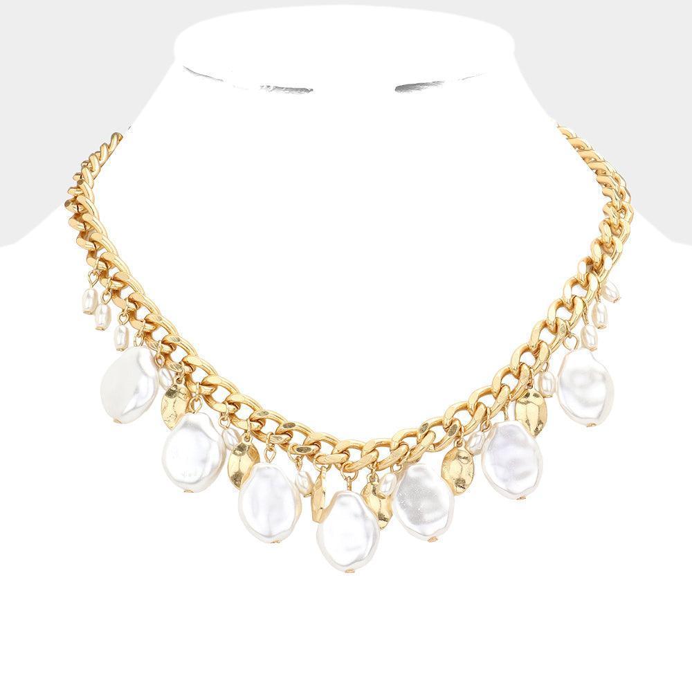 Gold Pearl Abstract Metal Station Necklace - Jewelry Store by Erik Rayo