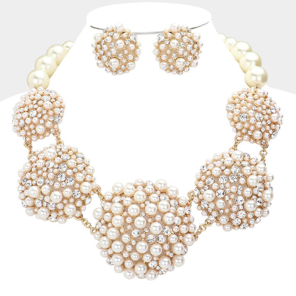 Cream Bubble Stone Pearl Cluster Dome Link Necklace - Jewelry Store by Erik Rayo