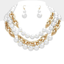 Load image into Gallery viewer, White Pearl Metal Chain Mixed Multi Layered Statement Necklace
