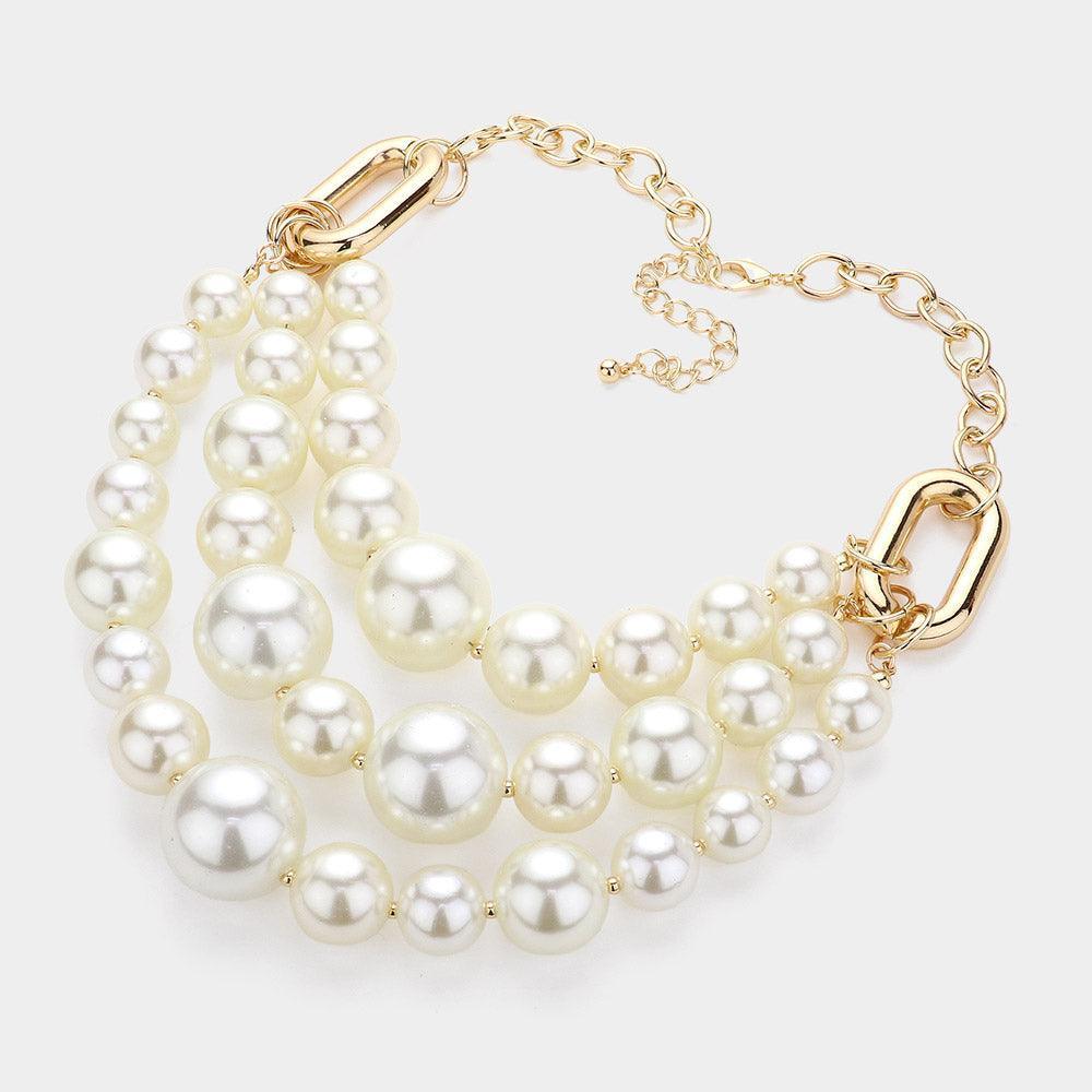Cream Triple Pearl Layered Statement Necklace - Jewelry Store by Erik Rayo
