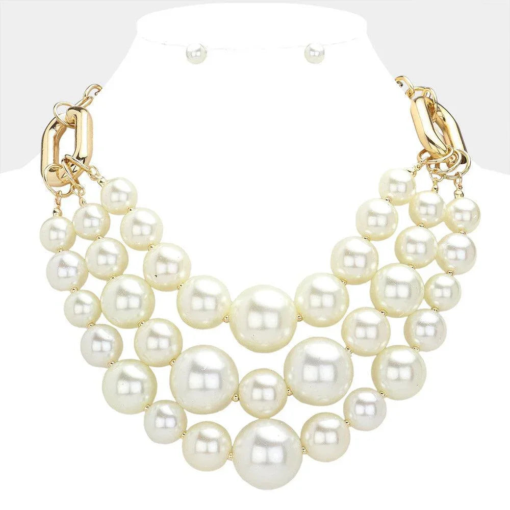 Cream Triple Pearl Layered Statement Necklace - Jewelry Store by Erik Rayo