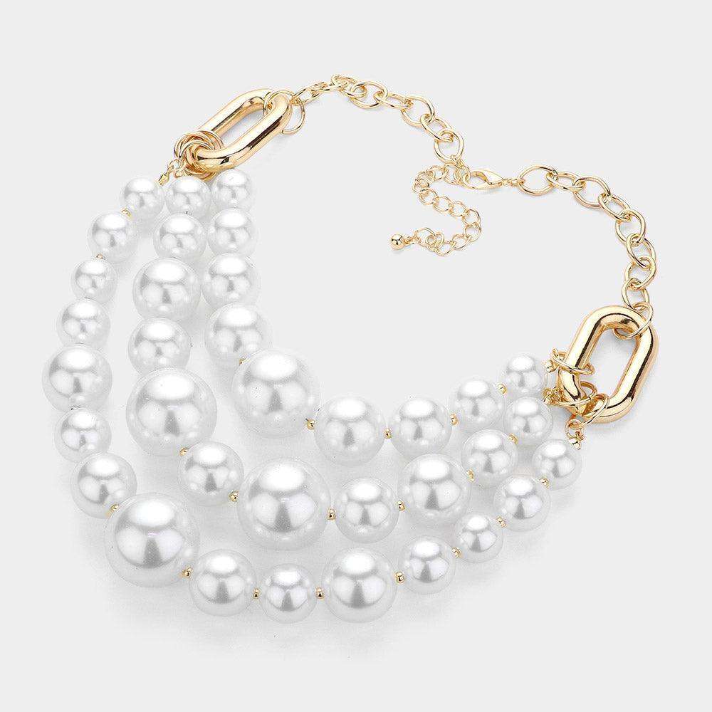 White Triple Pearl Layered Statement Necklace - Jewelry Store by Erik Rayo