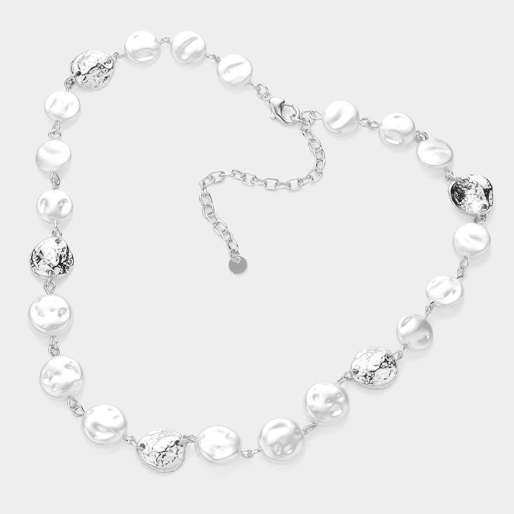Cream Pearl Metal Disc Station Necklace - Jewelry Store by Erik Rayo
