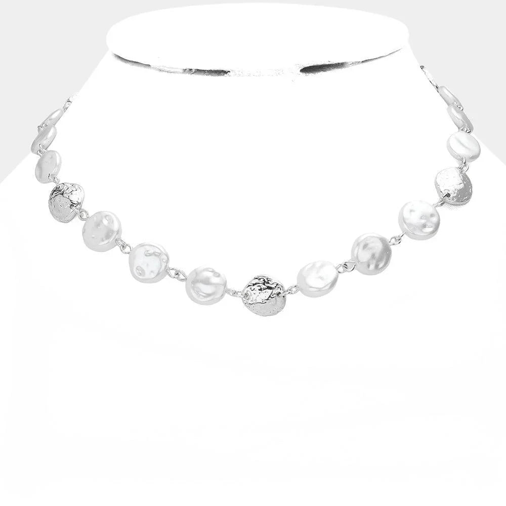 Cream Pearl Metal Disc Station Necklace - Jewelry Store by Erik Rayo