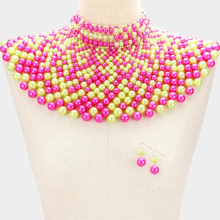 Pink Pearl armor bib choker necklace