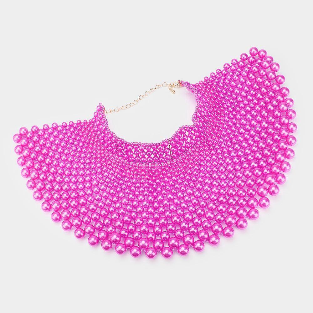 Fuchsia Pearl Armor Bib Choker Necklace - Jewelry Store by Erik Rayo