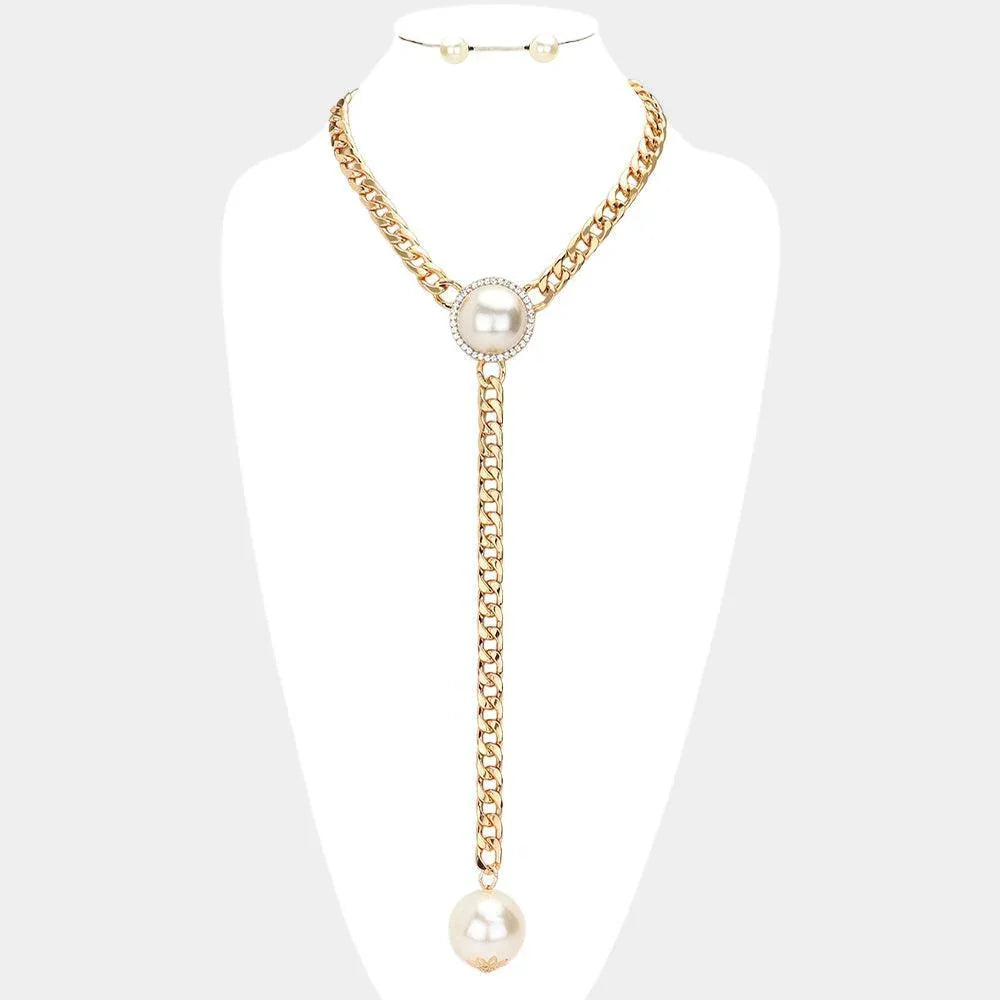 Cream Dropped Pearl Y Necklace - Jewelry Store by Erik Rayo