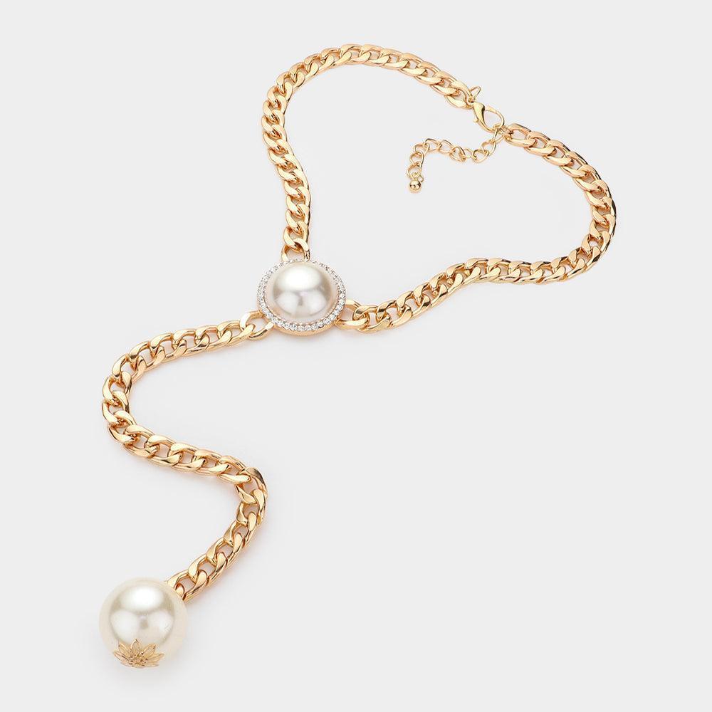 Cream Dropped Pearl Y Necklace - Jewelry Store by Erik Rayo