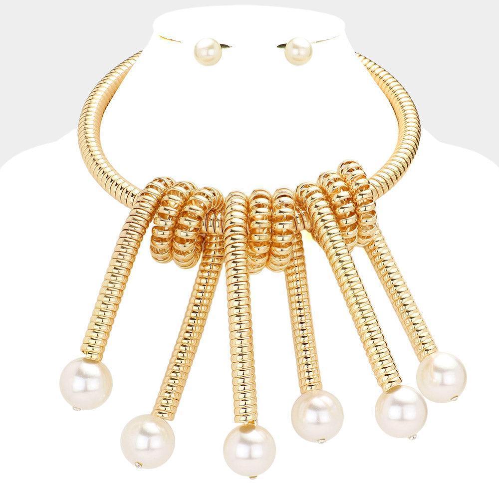 Cream Abstract Pearl Metal Necklace - Jewelry Store by Erik Rayo
