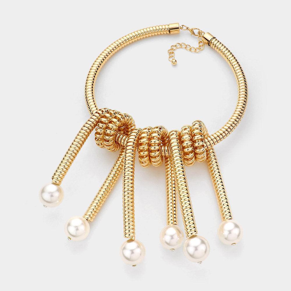 Cream Abstract Pearl Metal Necklace - Jewelry Store by Erik Rayo