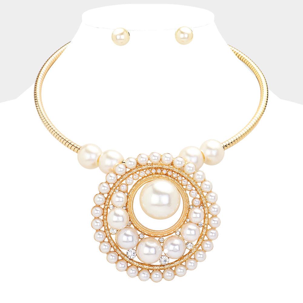 Cream Pearl Pendant Statement Necklace