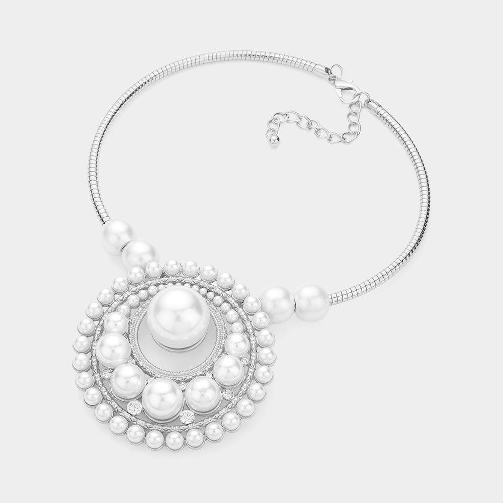 White Pearl Pendant Statement Necklace - Jewelry Store by Erik Rayo