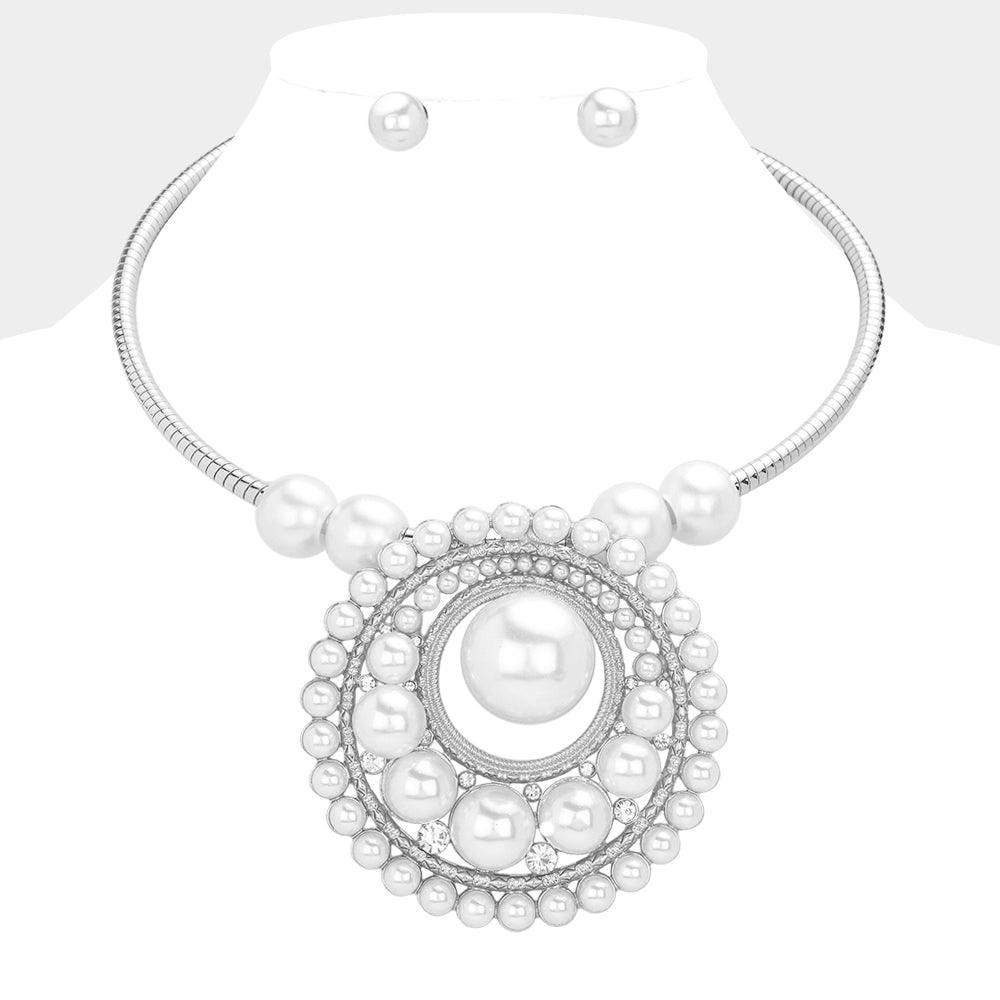 White Pearl Pendant Statement Necklace