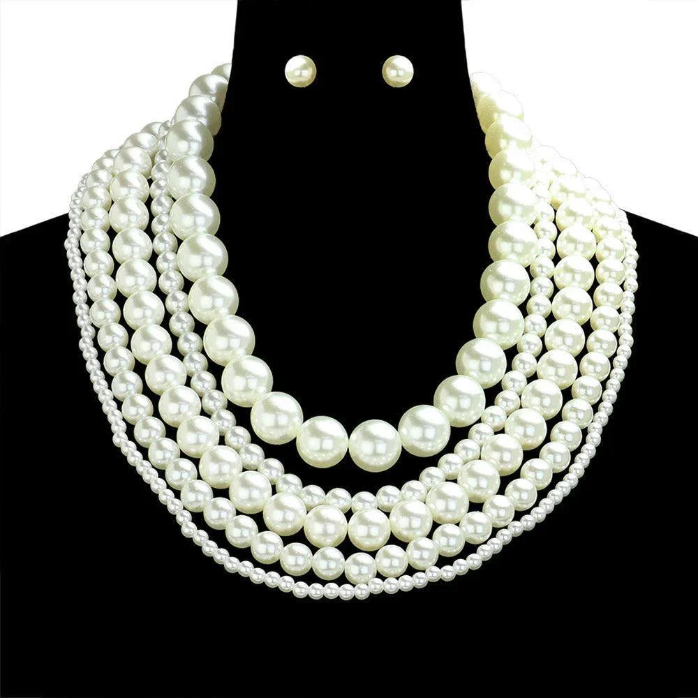 Cream Multi Layered Pearl Necklace - Jewelry Store by Erik Rayo