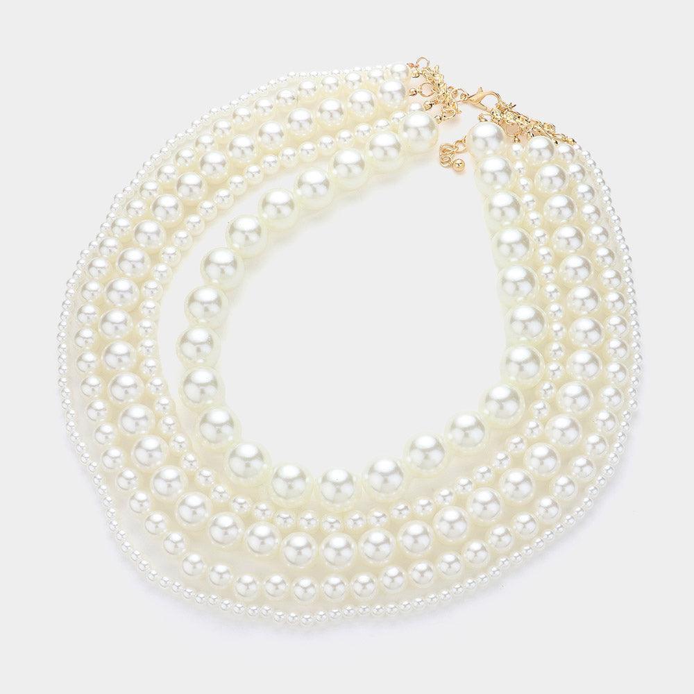 Cream Multi Layered Pearl Necklace - Jewelry Store by Erik Rayo
