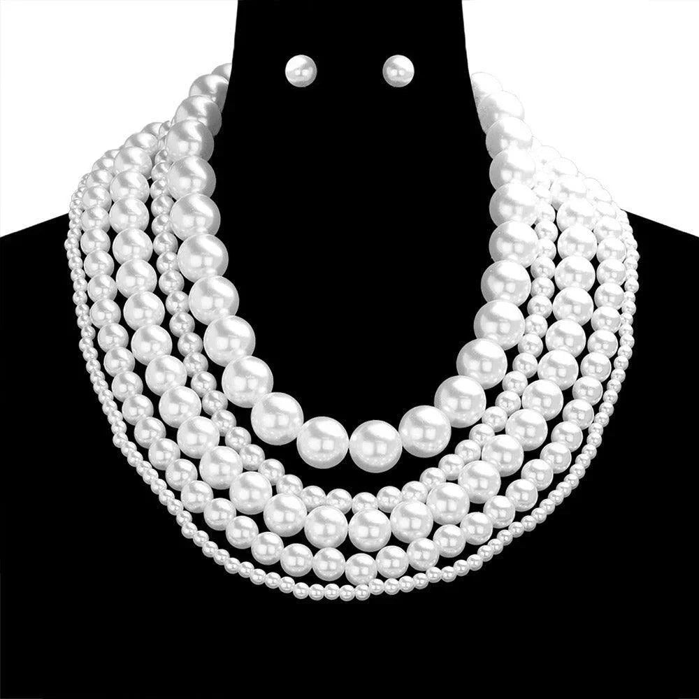 White Multi Layered Pearl Necklace - Jewelry Store by Erik Rayo