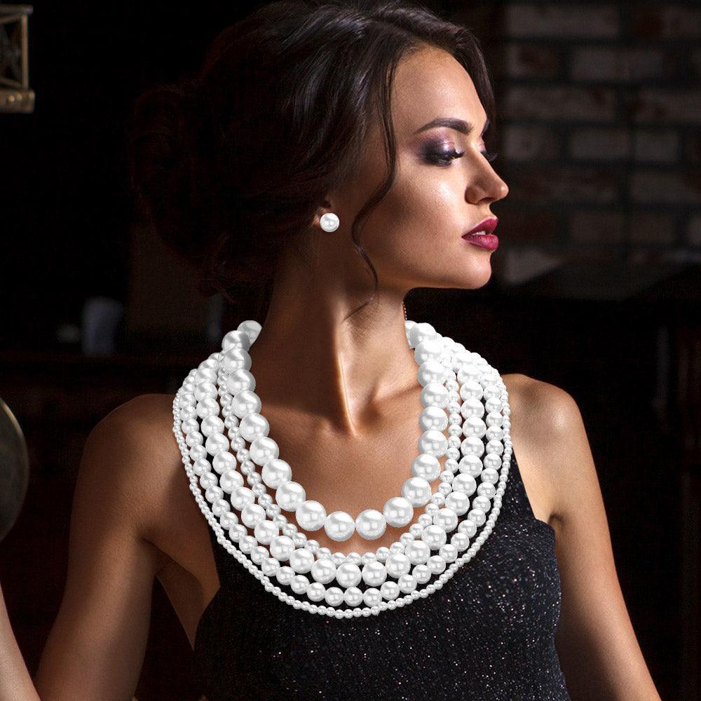 White Multi Layered Pearl Necklace - Jewelry Store by Erik Rayo