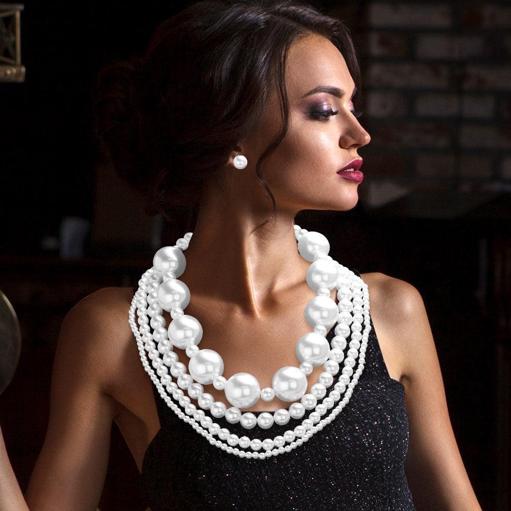 White Multi Layered Pearl Necklace - Jewelry Store by Erik Rayo