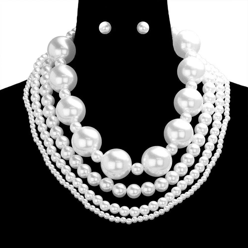 White Multi Layered Pearl Necklace - Jewelry Store by Erik Rayo