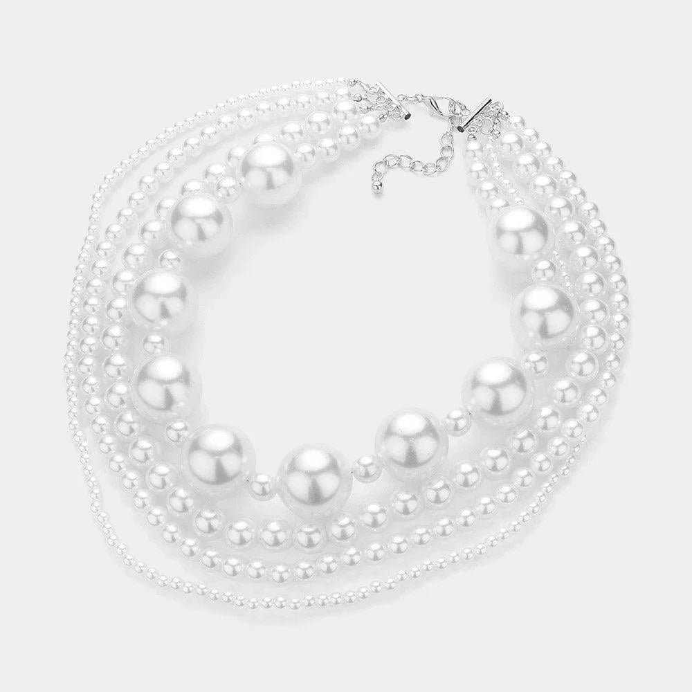 White Multi Layered Pearl Necklace - Jewelry Store by Erik Rayo