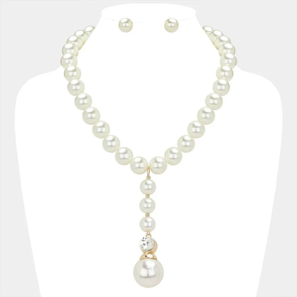 Cream Pearl Dropdown Pointed Necklace - Jewelry Store by Erik Rayo