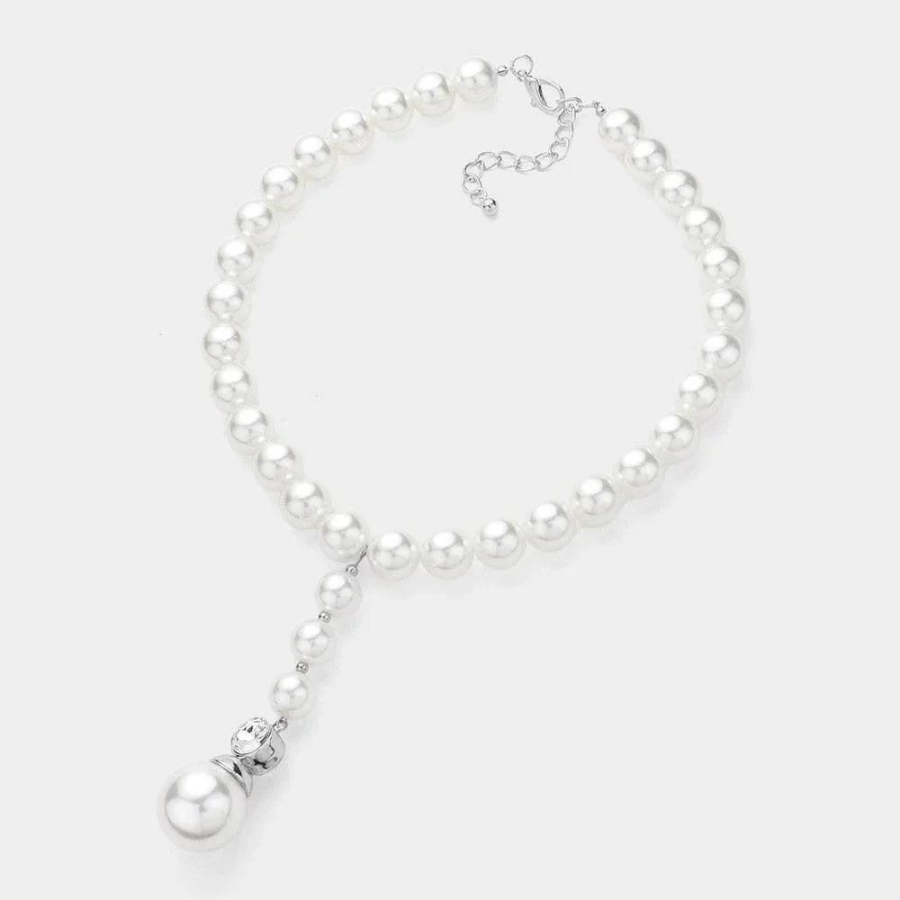 White Pearl Dropdown Pointed Necklace - Jewelry Store by Erik Rayo