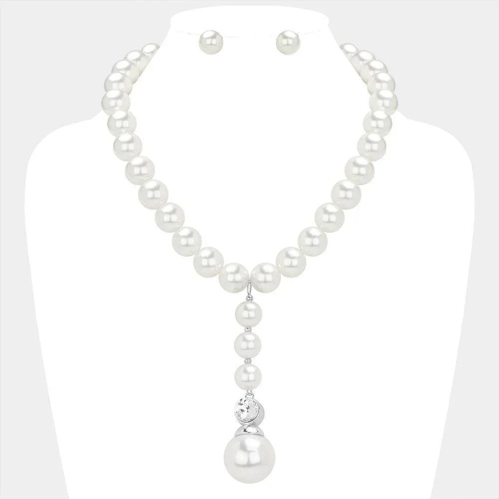 White Pearl Dropdown Pointed Necklace - Jewelry Store by Erik Rayo