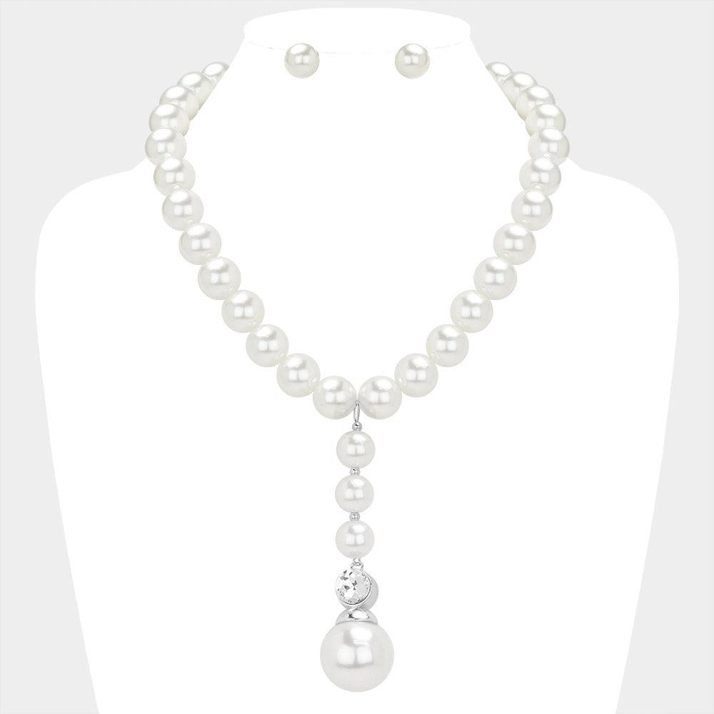 White Pearl Dropdown Pointed Necklace