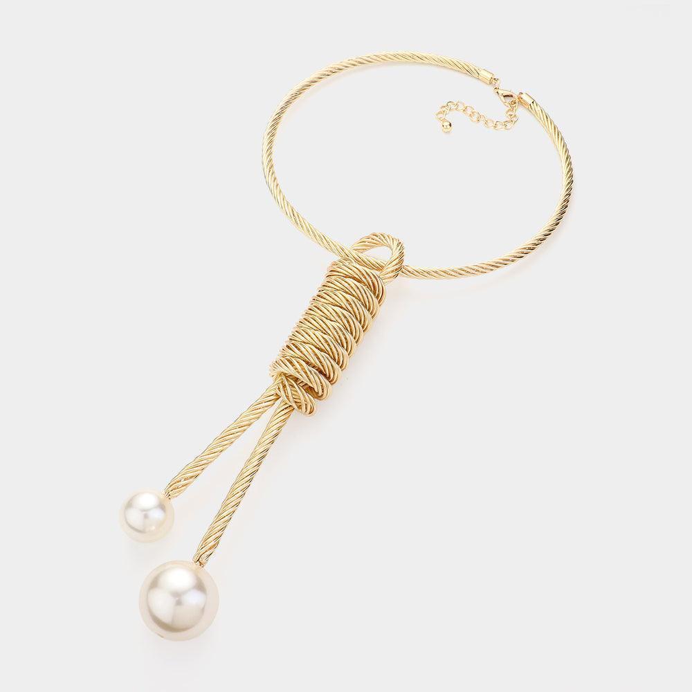 Cream Pearl Tip Metal Wired Not Pendant Statement Necklace - Jewelry Store by Erik Rayo