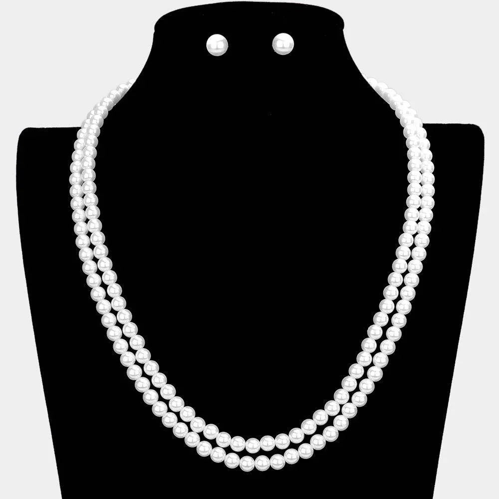 White Double Layered Pearl Necklace - Jewelry Store by Erik Rayo