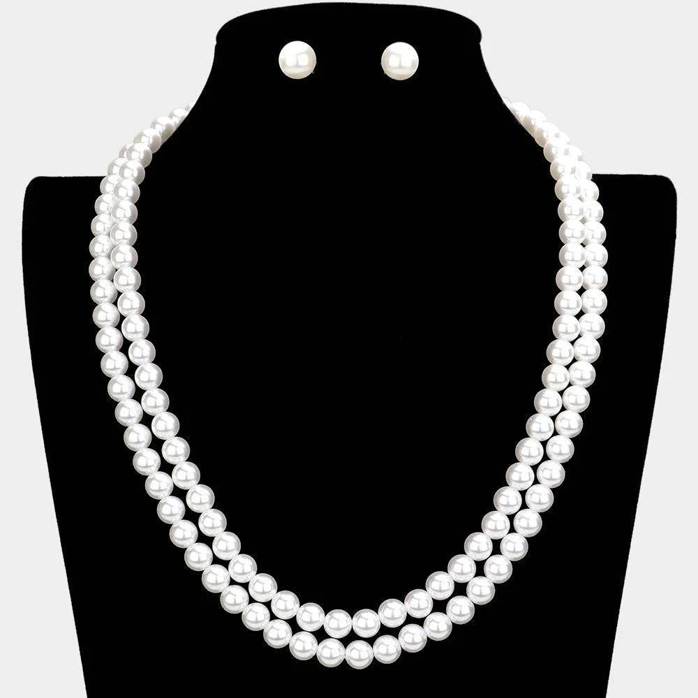 White Double Layered Pearl Necklace - Jewelry Store by Erik Rayo
