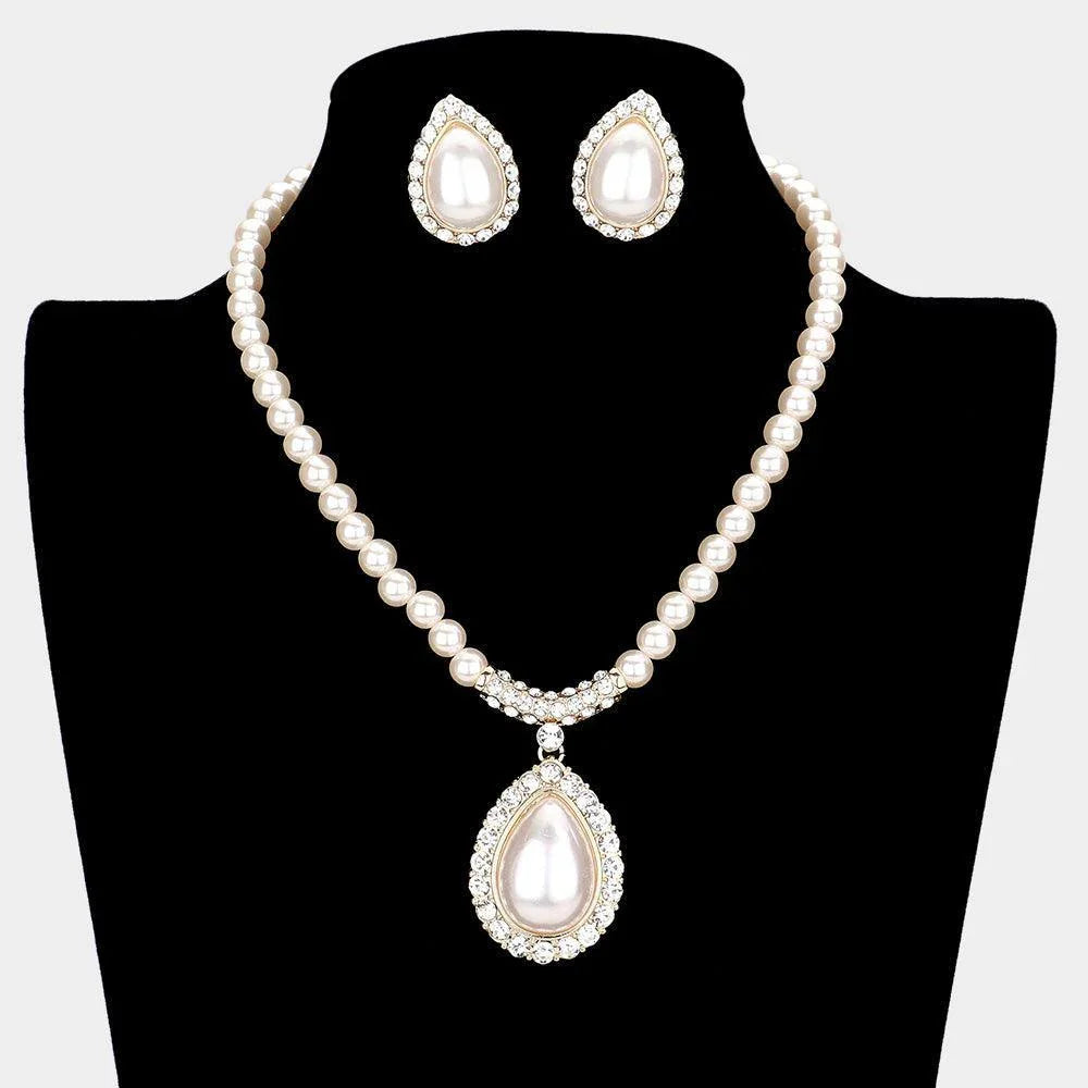 Gold Crystal Trim Pearl Pendant Necklace - Jewelry Store by Erik Rayo