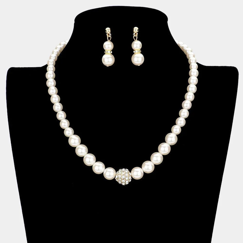 Fuchsia Pave Ball & Pearl Strand Necklace - Jewelry Store by Erik Rayo