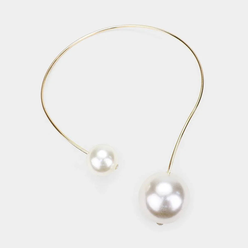 Gold Double Pearl Open Choker Necklace - Jewelry Store by Erik Rayo
