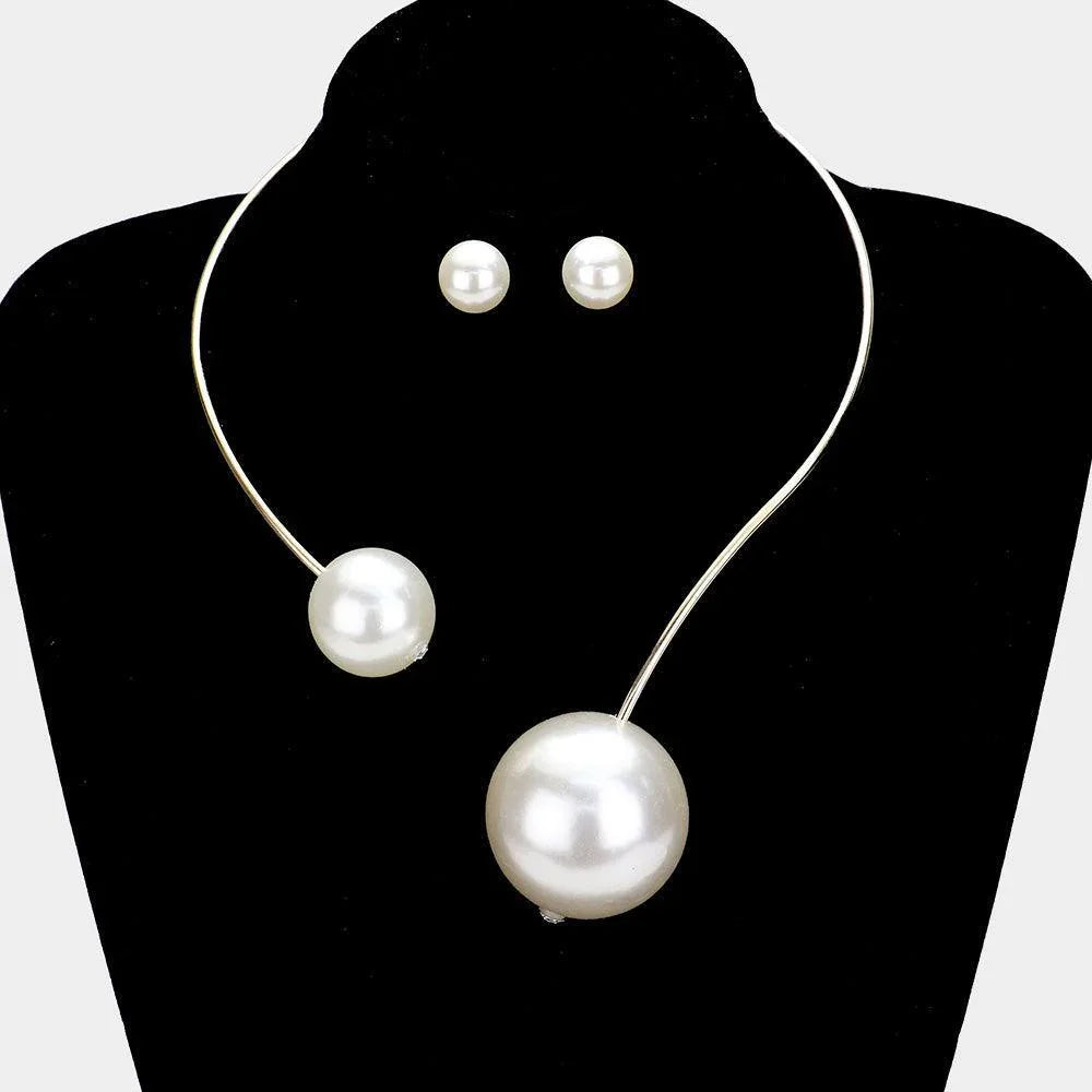 Gold Double Pearl Open Choker Necklace - Jewelry Store by Erik Rayo