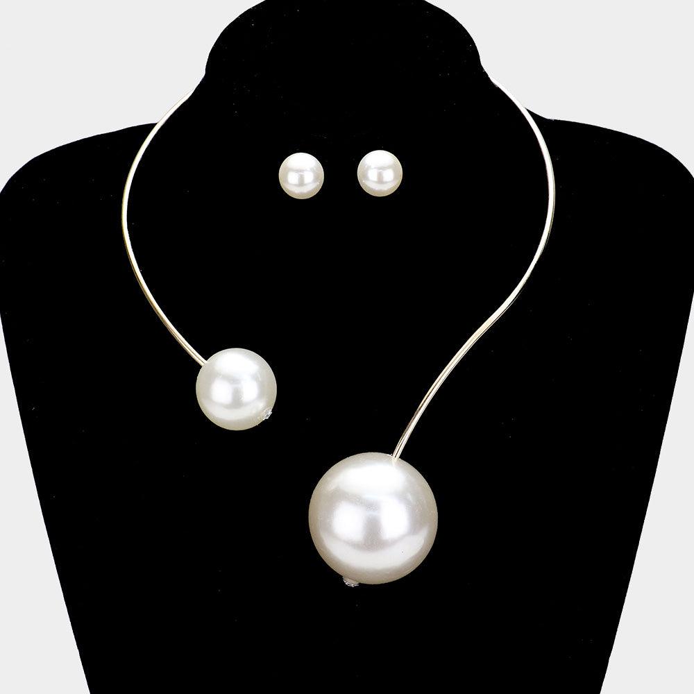 Gold Double Pearl Open Choker Necklace