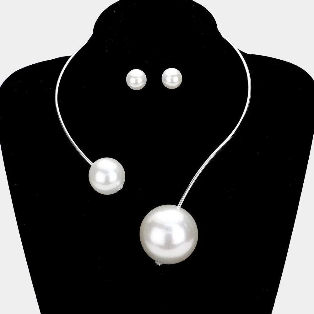 White Double Pearl Open Choker Necklace - Jewelry Store by Erik Rayo