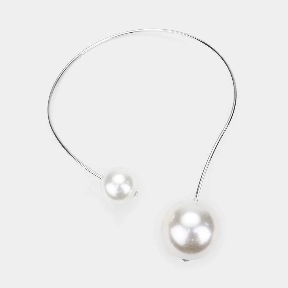 White Double Pearl Open Choker Necklace - Jewelry Store by Erik Rayo
