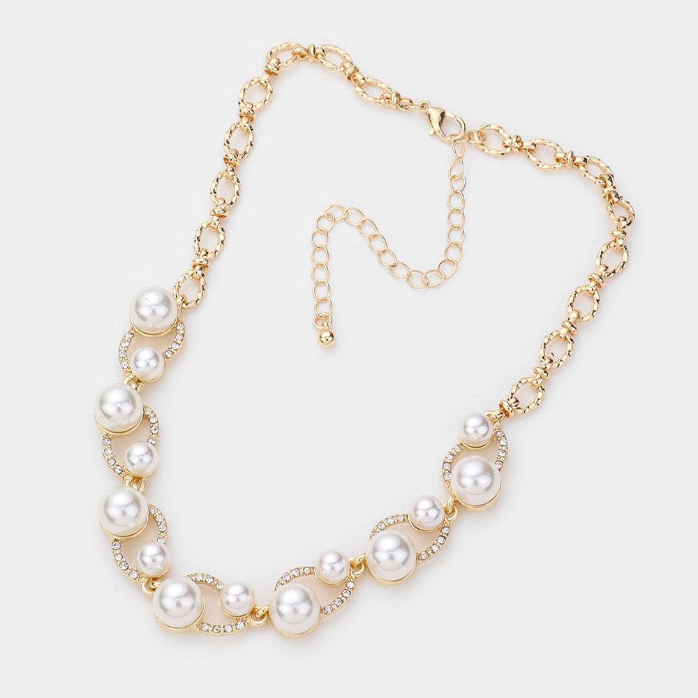 Cream Rhinestone Embellished Pearl Necklace - Jewelry Store by Erik Rayo