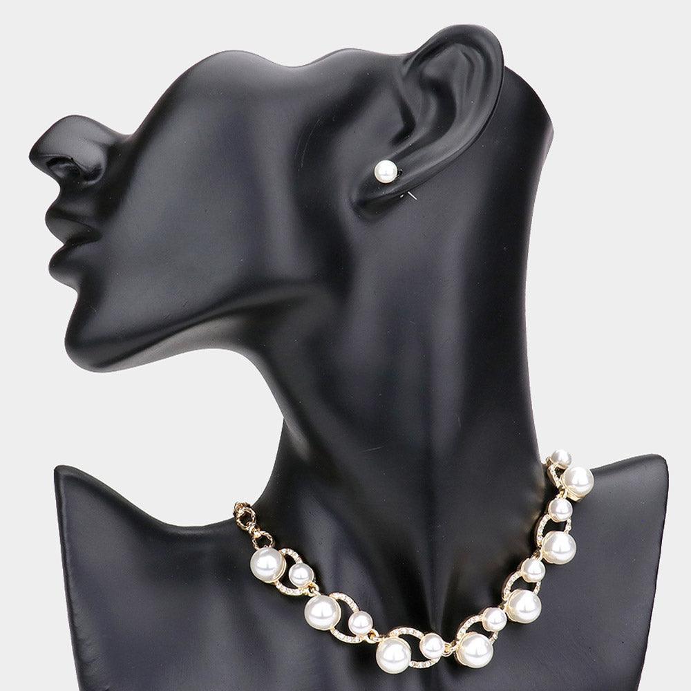 Cream Rhinestone Embellished Pearl Necklace - Jewelry Store by Erik Rayo
