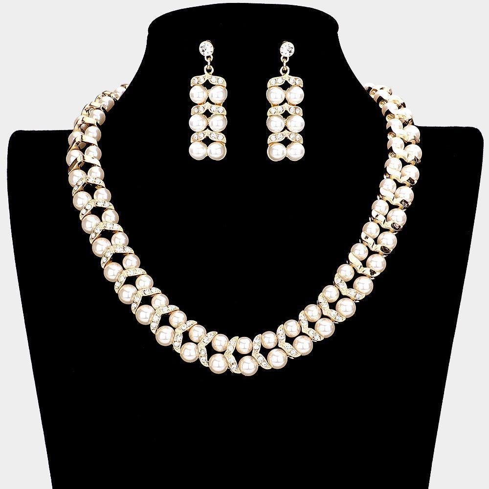 Gold Pearl Crystal Collar Necklace - Jewelry Store by Erik Rayo