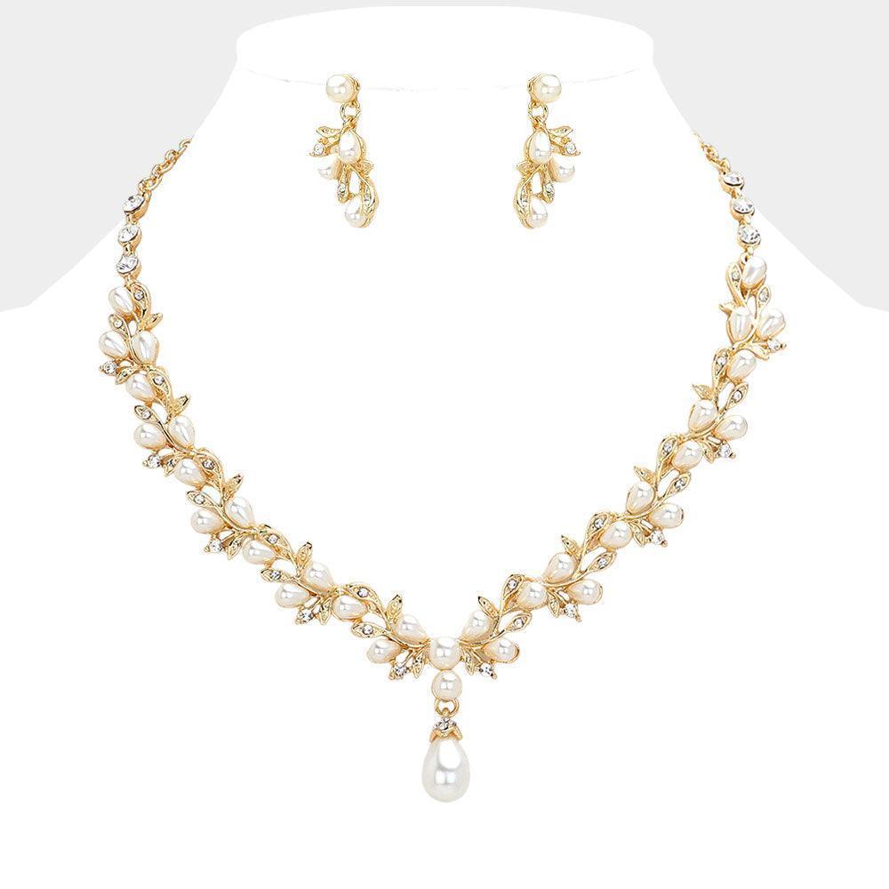 Cream Teardrop Pearl Embellished Evening Necklace - Jewelry Store by Erik Rayo
