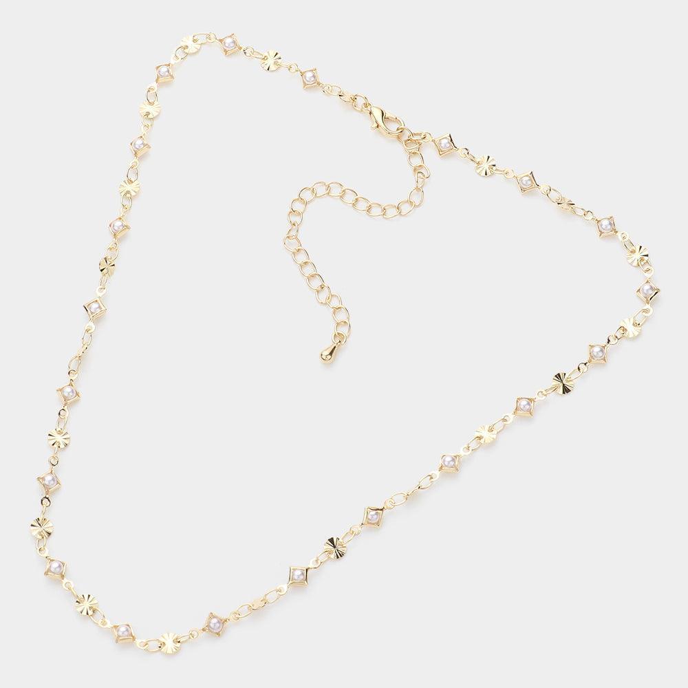 Cream Textured Metal Pearl Bezel Link Necklace - Jewelry Store by Erik Rayo