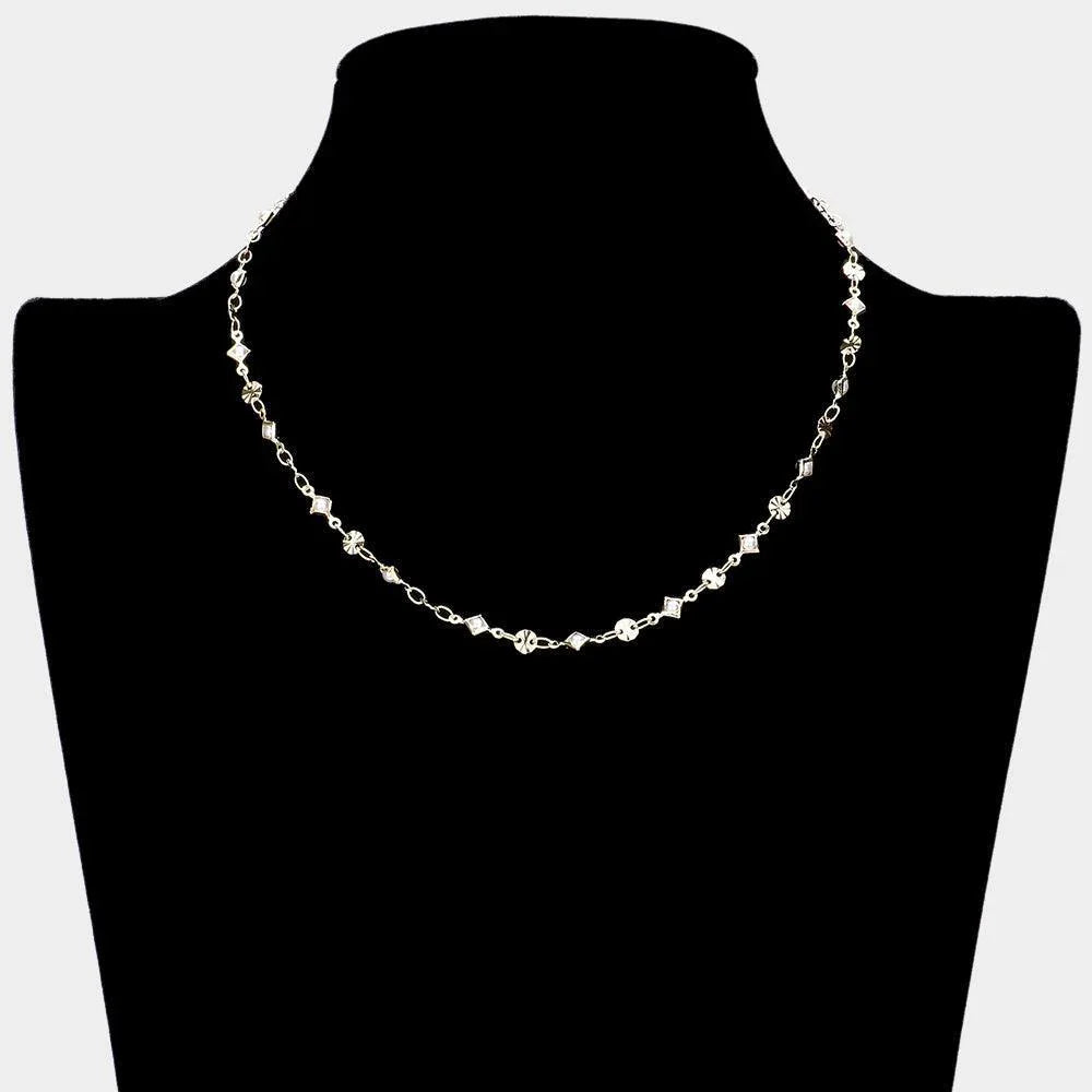Cream Textured Metal Pearl Bezel Link Necklace - Jewelry Store by Erik Rayo
