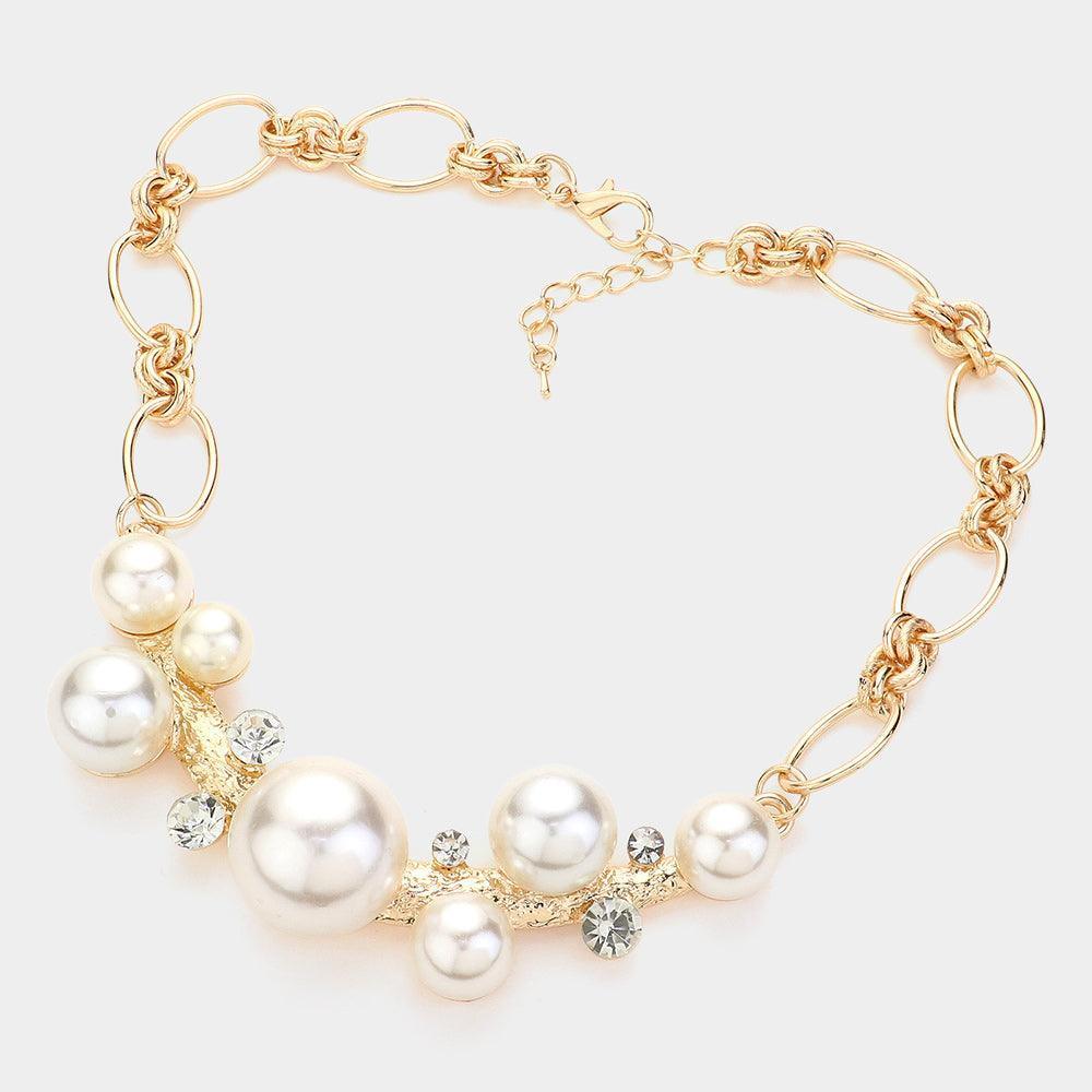 Gold Pearl Ball Embellished Necklace - Jewelry Store by Erik Rayo
