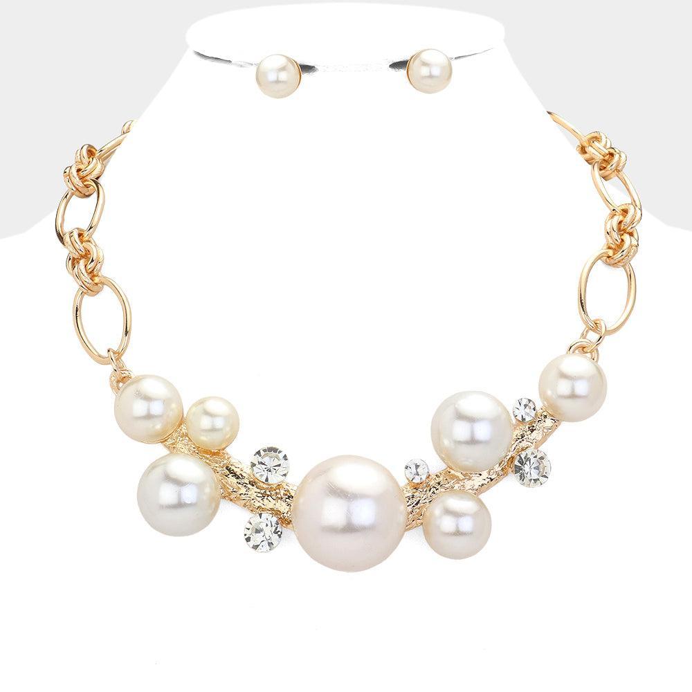 Gold Pearl Ball Embellished Necklace