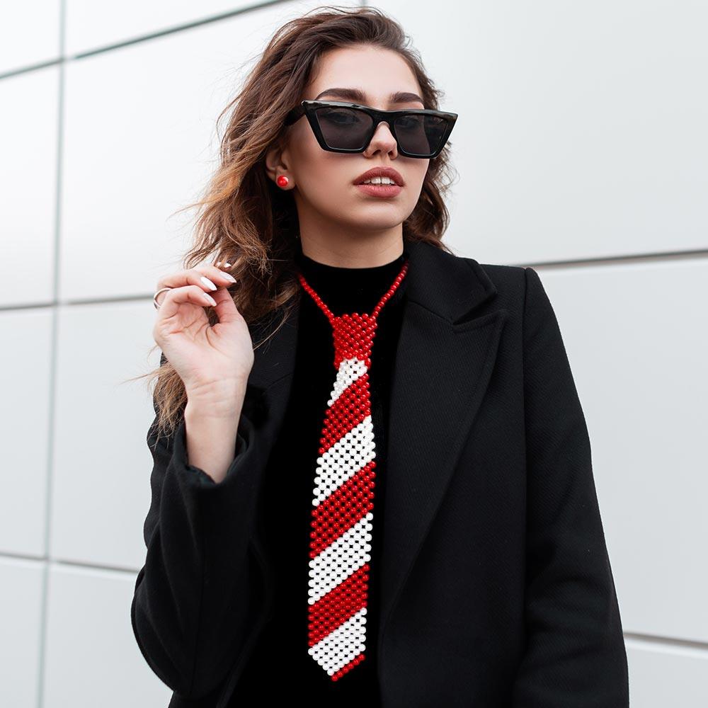 Red Pearl Neck Tie Necklace