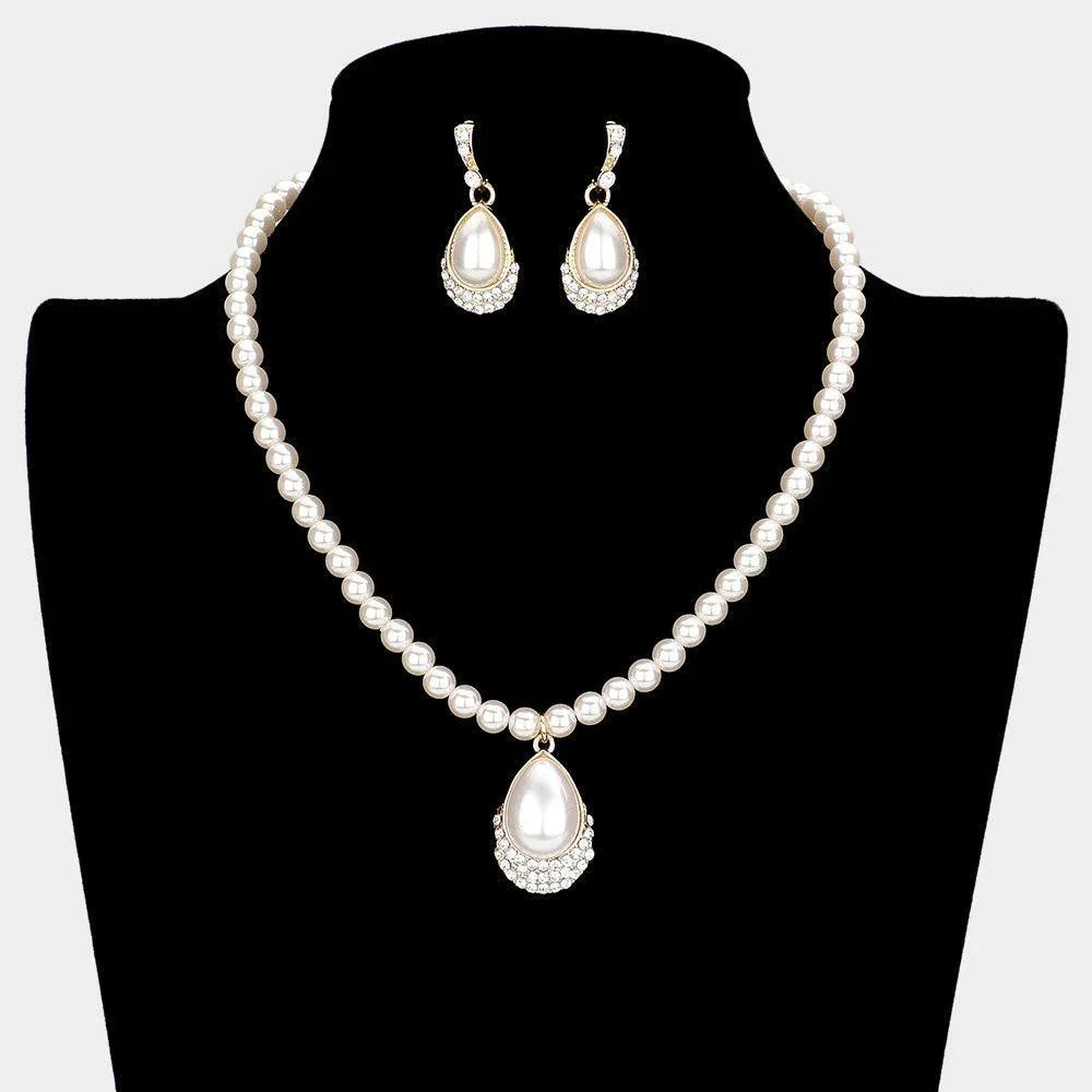 Gold Teardrop Pendant Pearl Strand Necklace - Jewelry Store by Erik Rayo