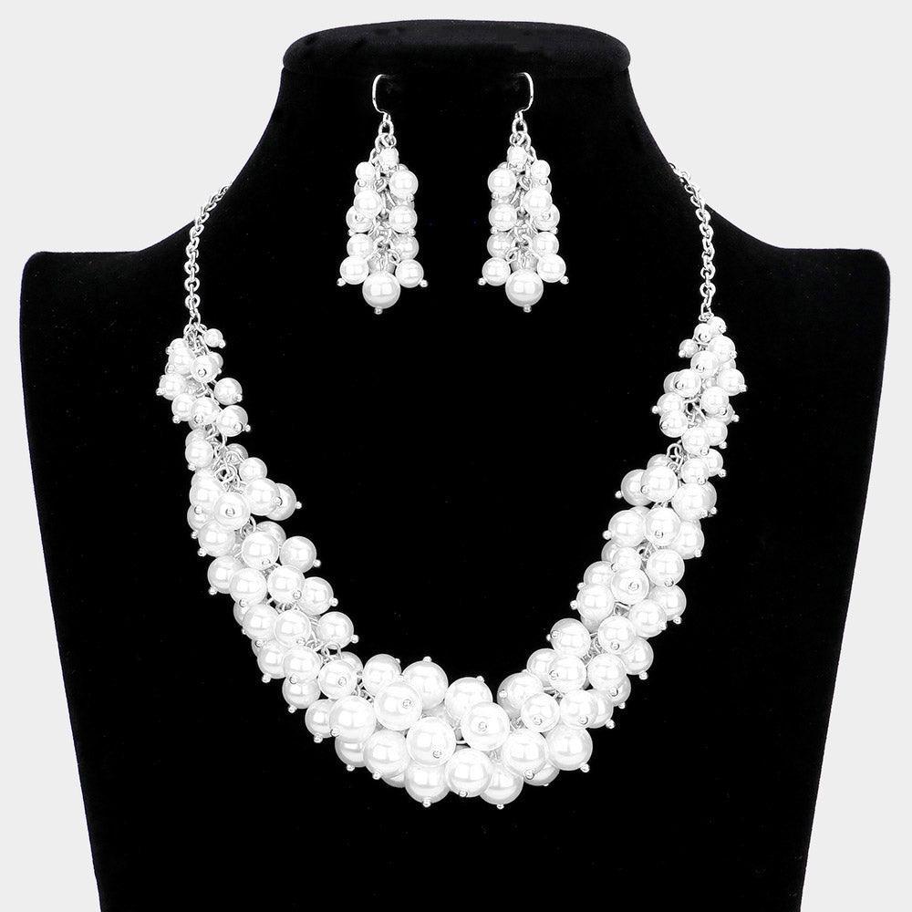 White Pearl Cluster Necklace